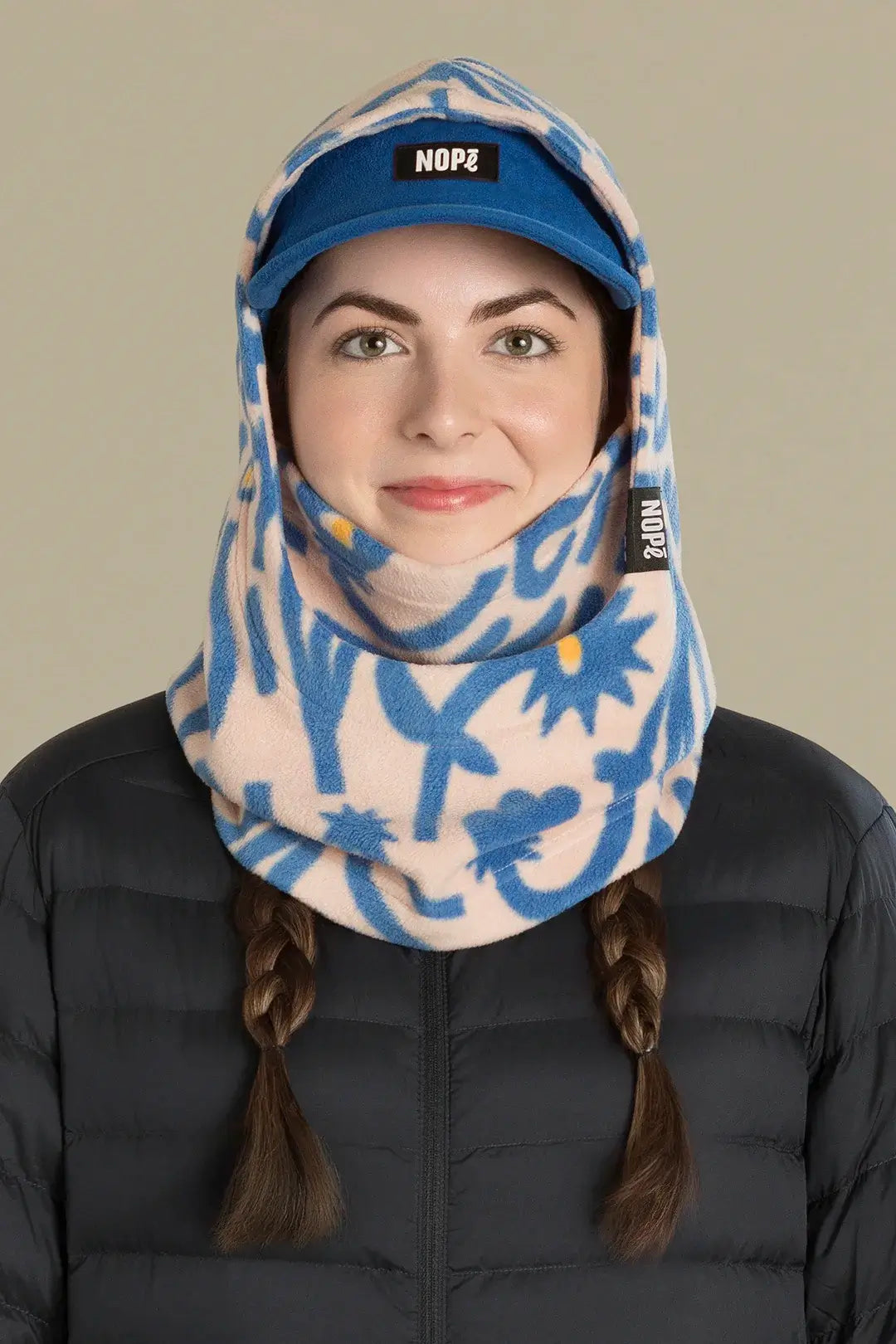 capuche pour adulte nopé de couleur flore bleue avec casquette bleue