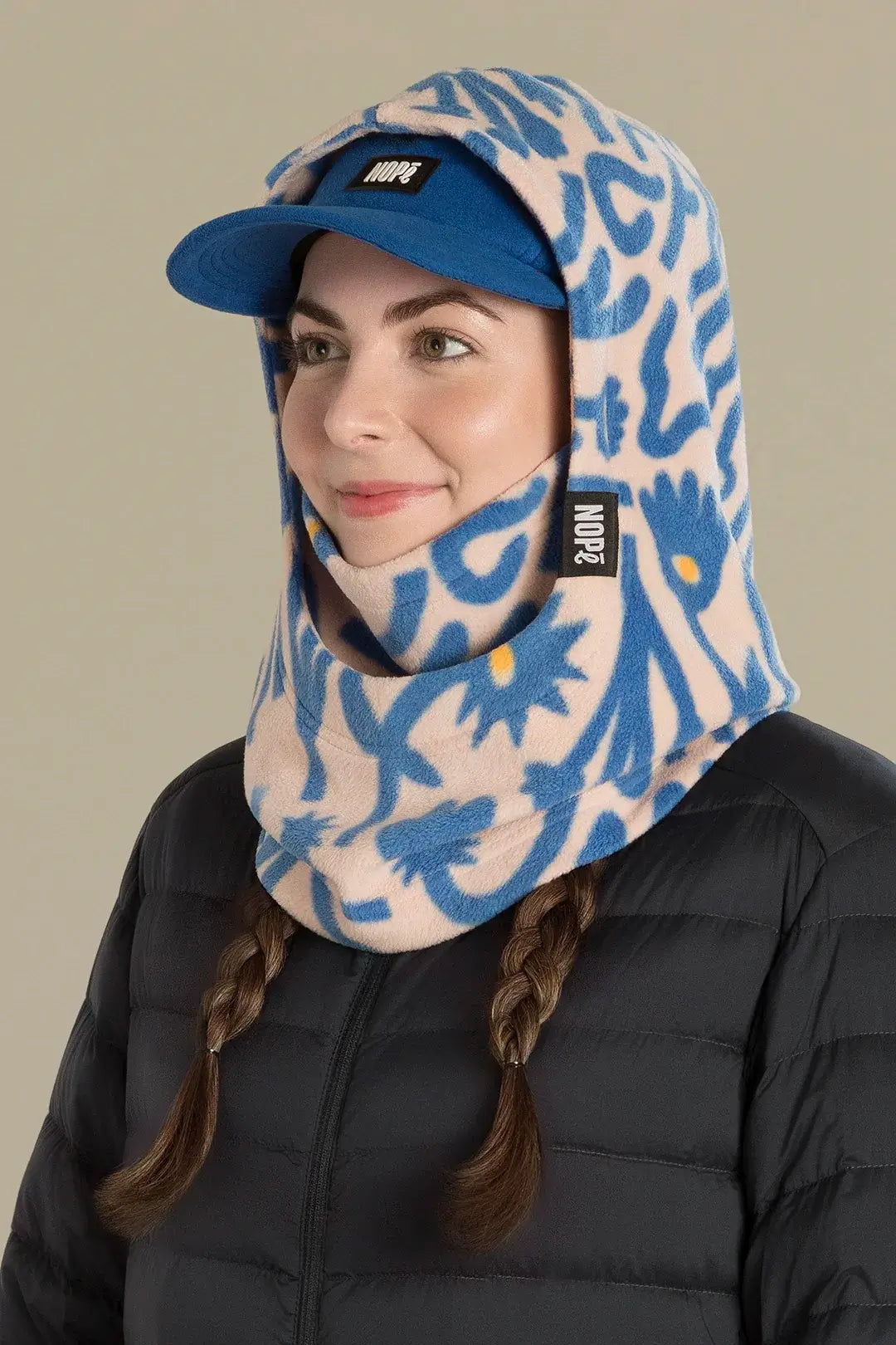 capuche pour adulte nopé de couleur flore bleue avec casquette bleue