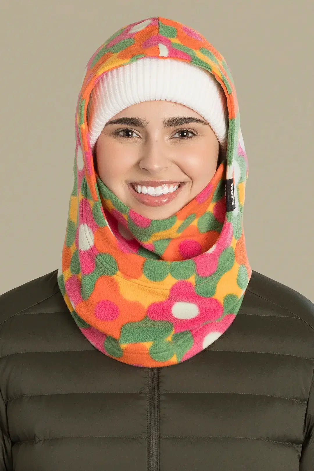 capuche pour adulte nopé de couleur jardin printemps avec beanie blanc