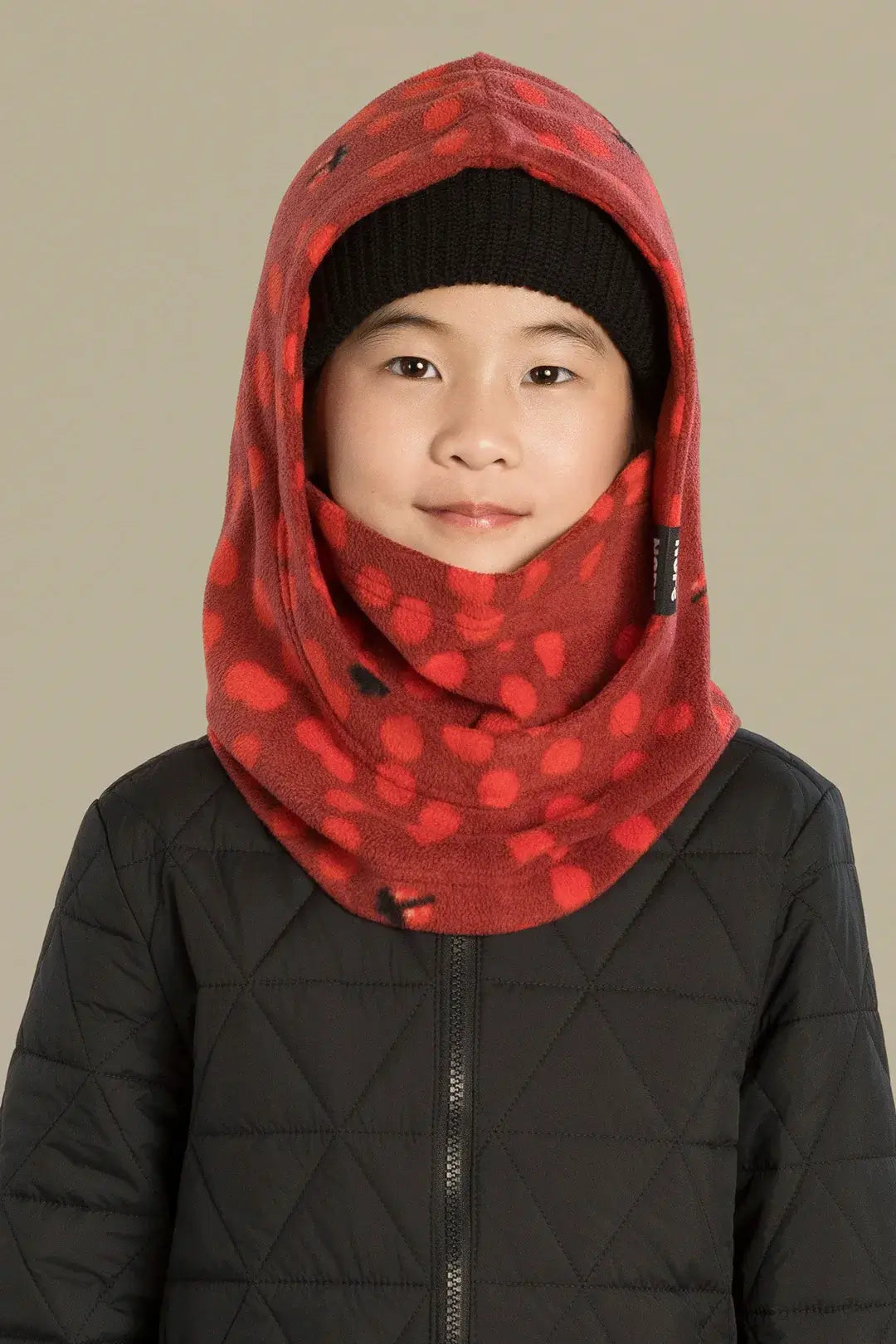 capuche pour enfant nopé de motif coccinelle avec beanie noir