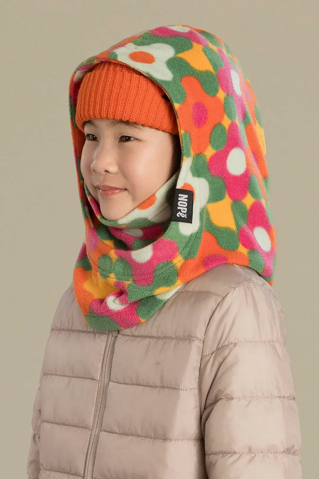 capuche pour enfant nopé de couleur jardin printemps avec beanie tangerine