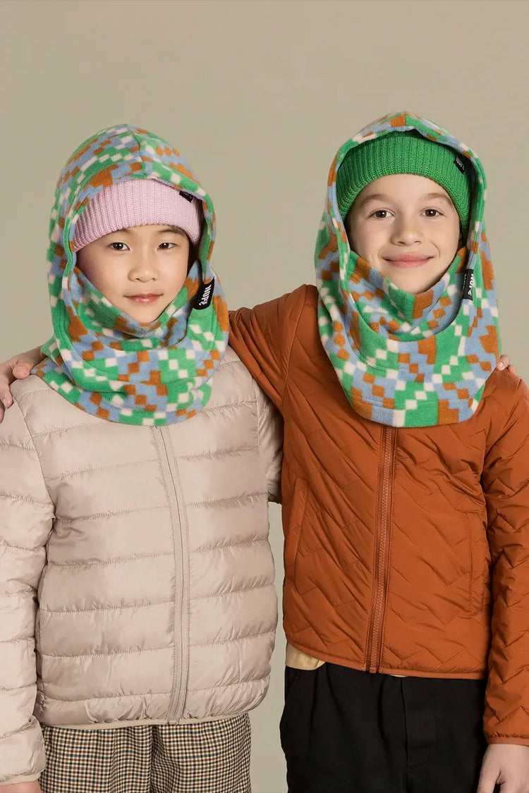 capuche pour enfant nopé de couleur minecraft avec beanie vert pelouse et sunset