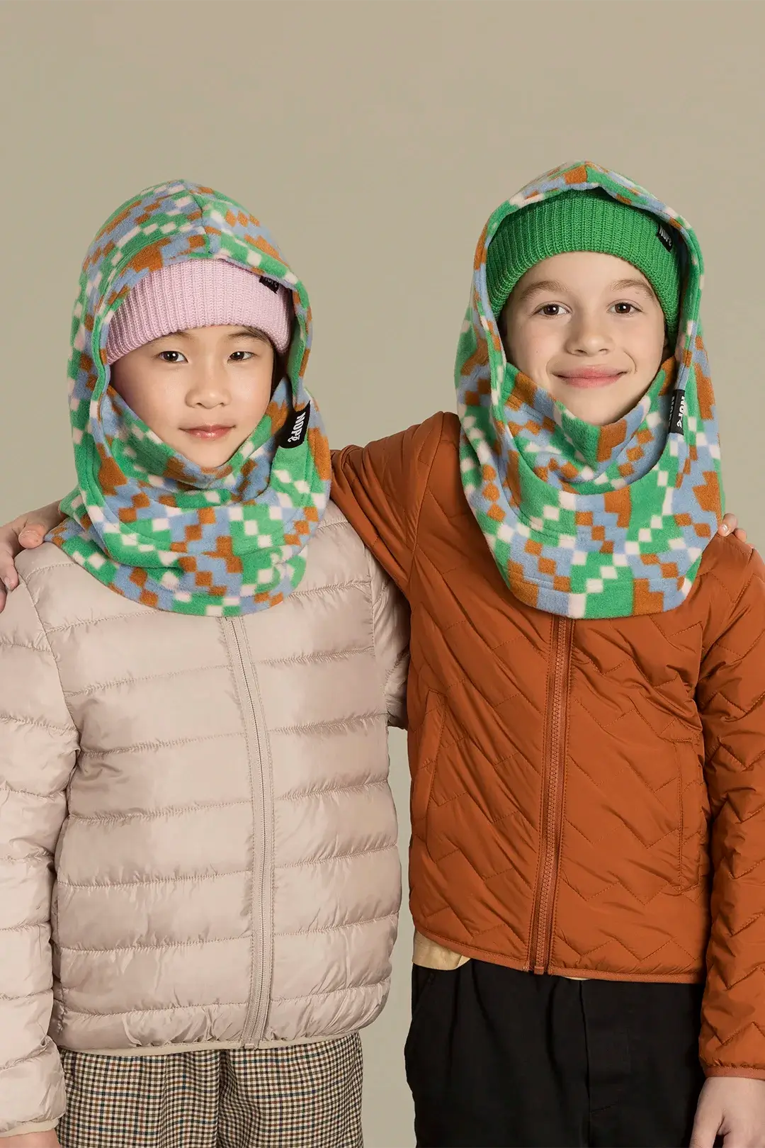 capuche pour enfant nopé de couleur minecraft avec beanie vert pelouse et sunset