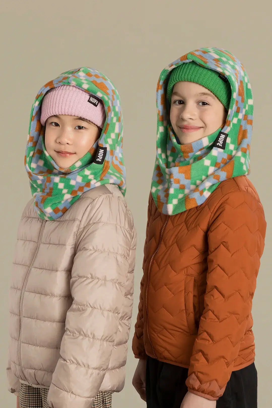 capuche pour enfant nopé de couleur minecraft avec beanie vert pelouse et sunset