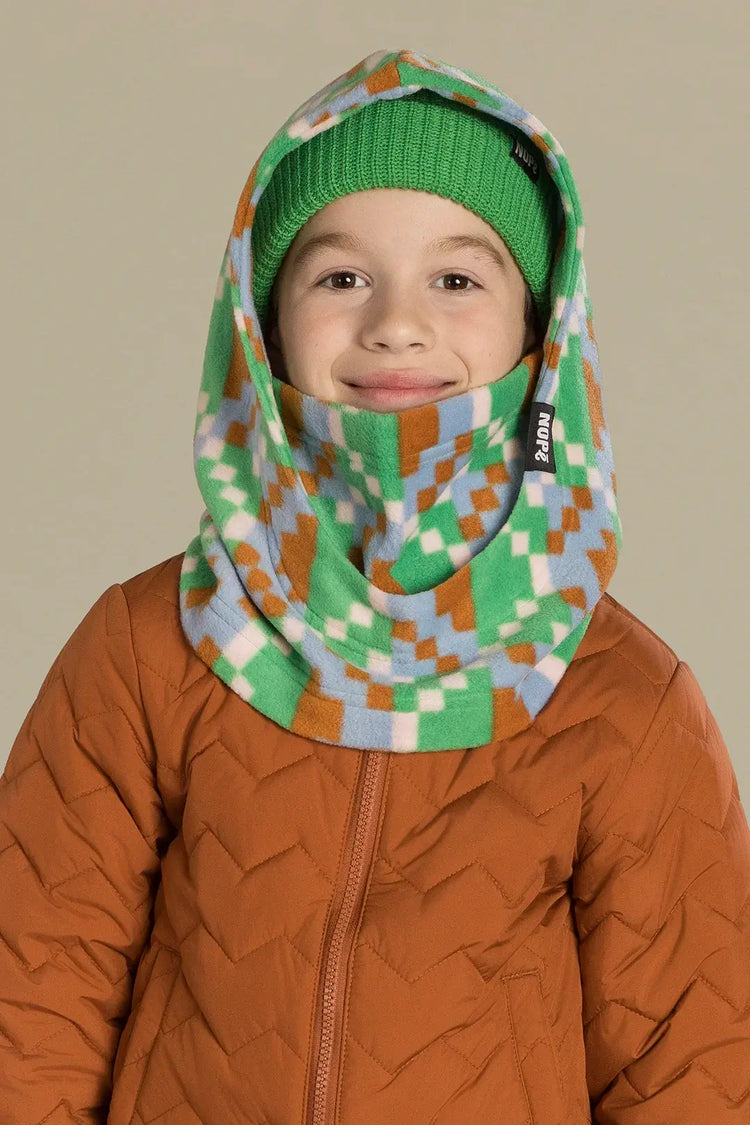 capuche pour enfant nopé de couleur minecraft avec beanie vert pelouse