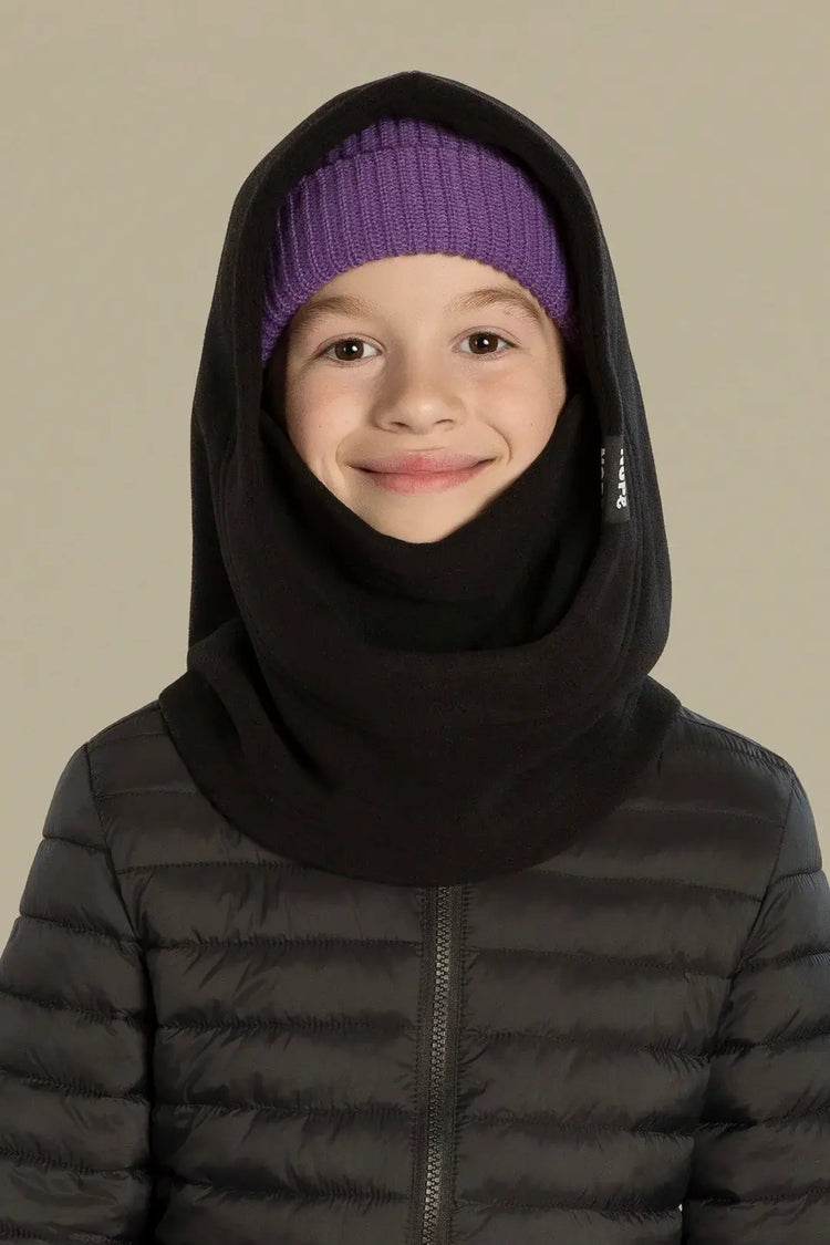 capuche pour enfant nopé de couleur noire avec un beanie couleur raisin