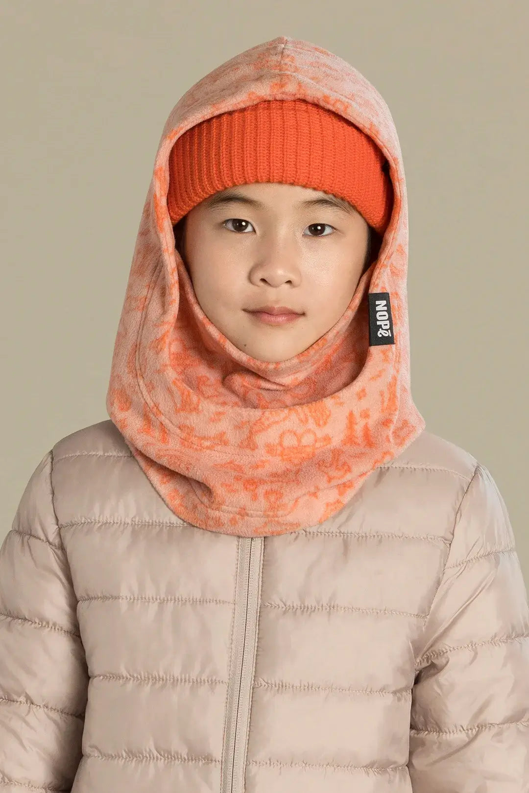 capuche pour enfant nopé de couleur tattoo rose avec beanie tangerine